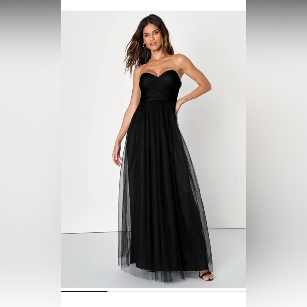 Lulus regal behavior black tulle strapless maxi dress